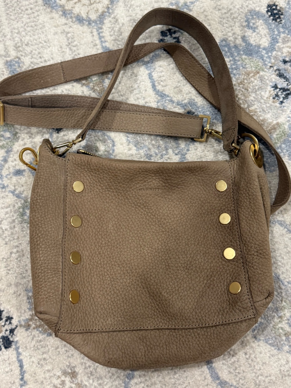 Hammitt Taupe Pebbled Leather Shoulder Bag with Gold Studs